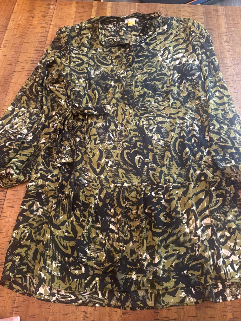 Topshop US10 Olive Green and Black Abstract Print Tunic Dress
